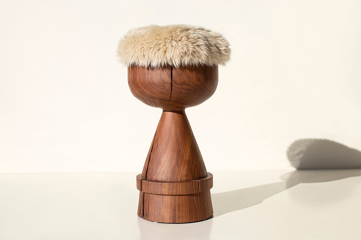Boca Counter Stool in Walnut with Sheepskin - For Bertu Home - 2825