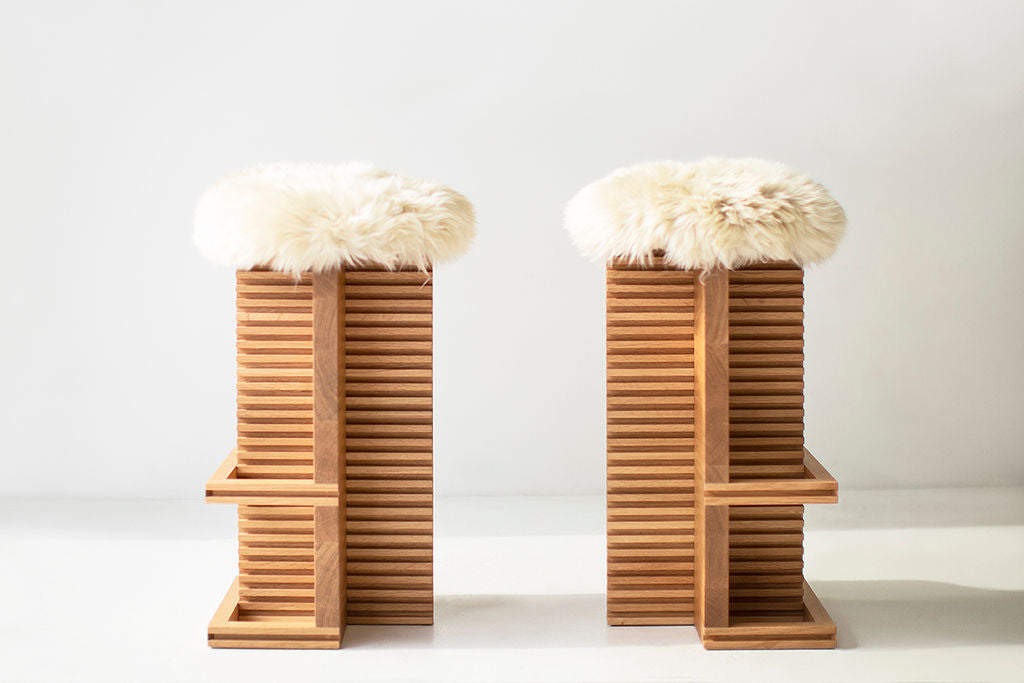 Cicely Bar Stools in White Oak and Sheepskin - For Bertu Home - 3025