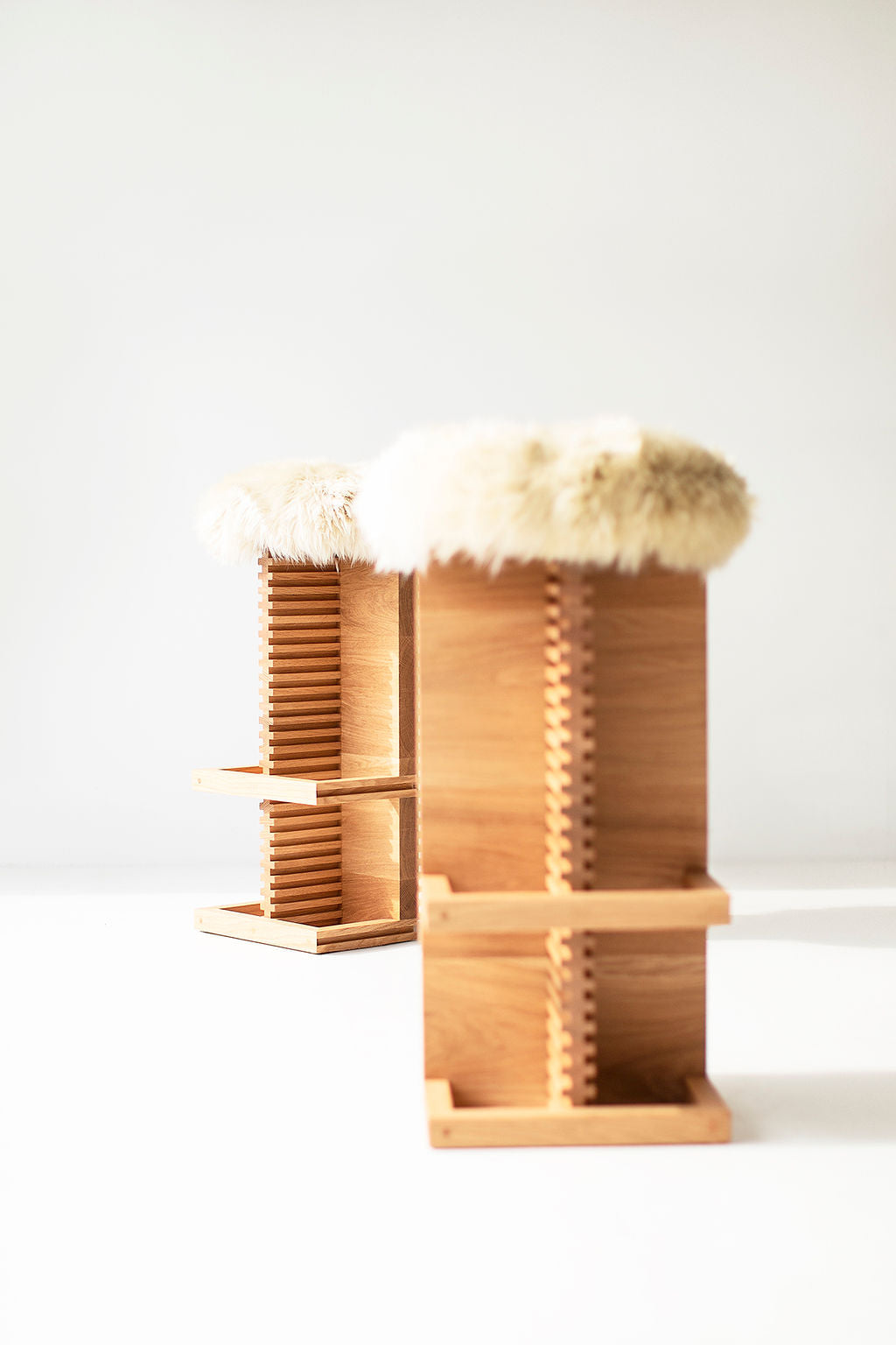 Cicely Bar Stools in White Oak and Sheepskin - For Bertu Home - 3025