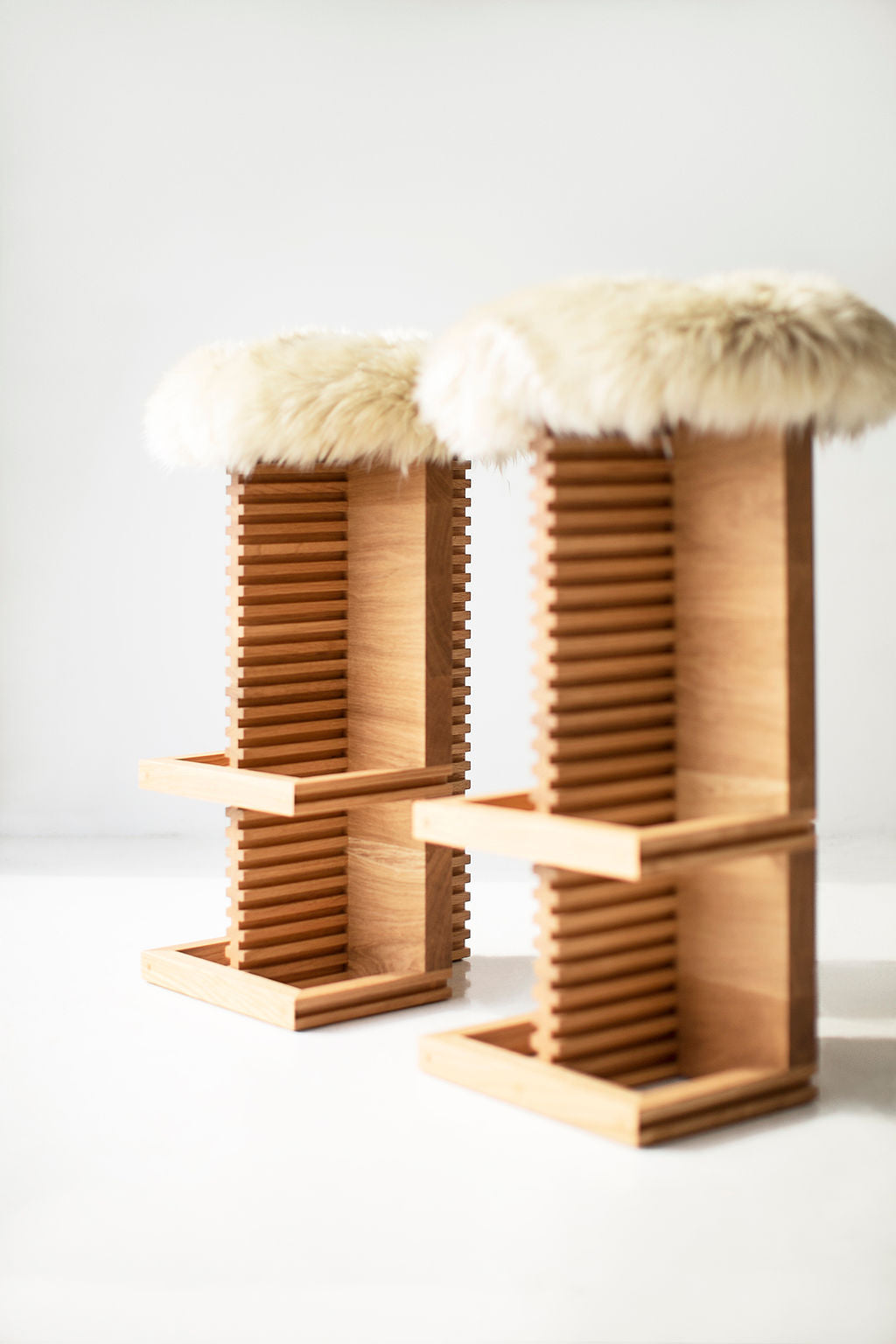 Cicely Bar Stools in White Oak and Sheepskin - For Bertu Home - 3025
