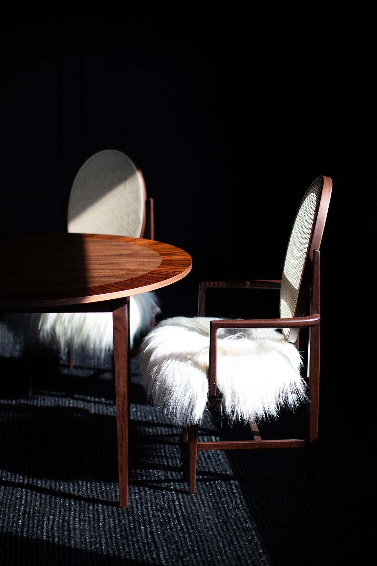 Milo Baughman Oval Cane Back Walnut Side Chair for Craft Associates - B634