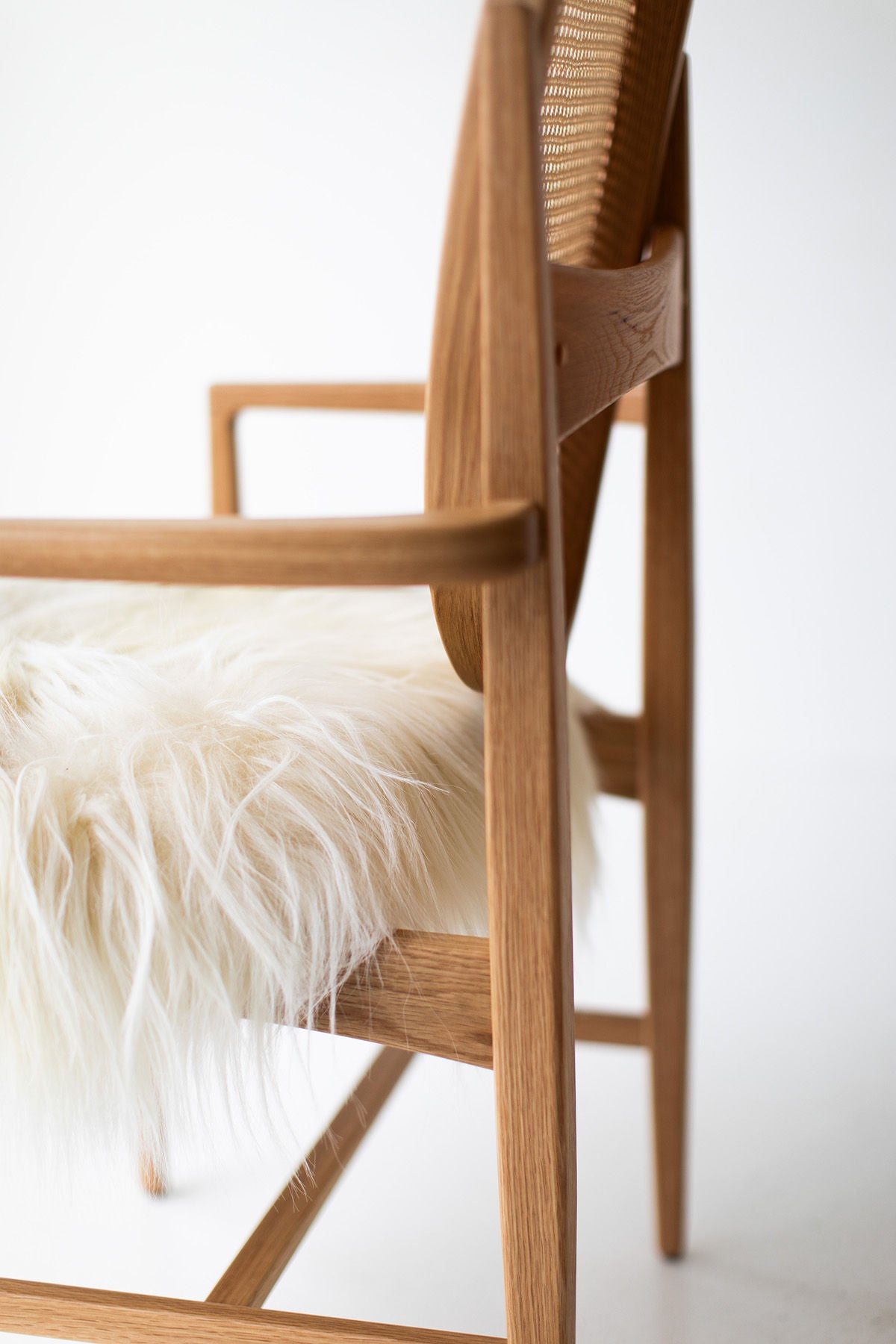Milo Baughman Oval Cane Back White Oak Arm Chair for Craft Associates - B635