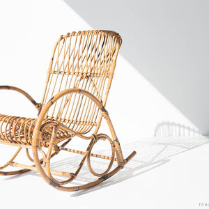 Franco Albini Style Wicker Rocking Chair and Magazine Rack - 01911616