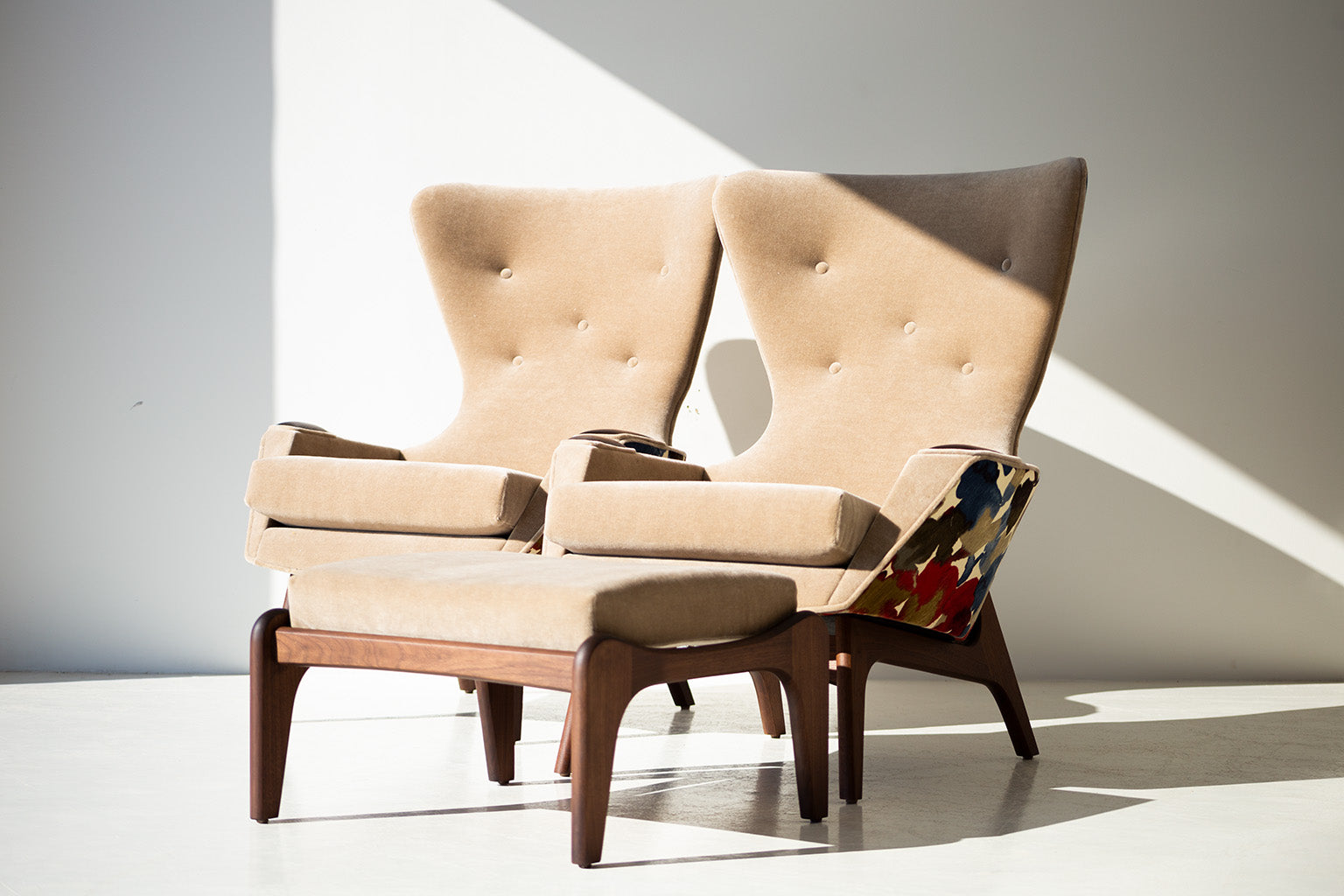 Wing Back Chairs in Mohair Fabric - 1410