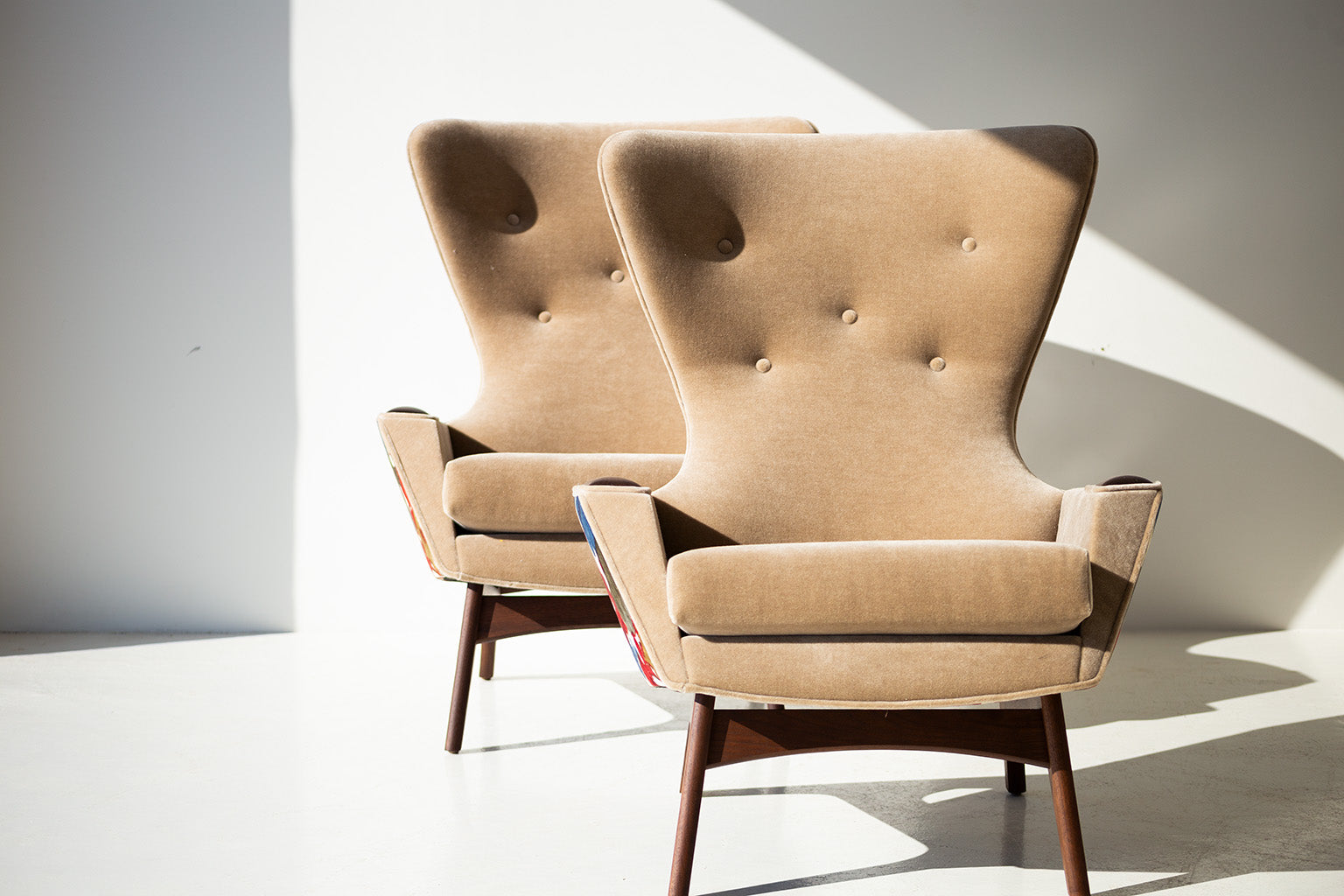 Wing Back Chairs in Mohair Fabric - 1410