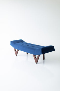 Close-up of the commercial-grade fabric on the modern luxury Alaska walnut and oak bench by Craft Associates