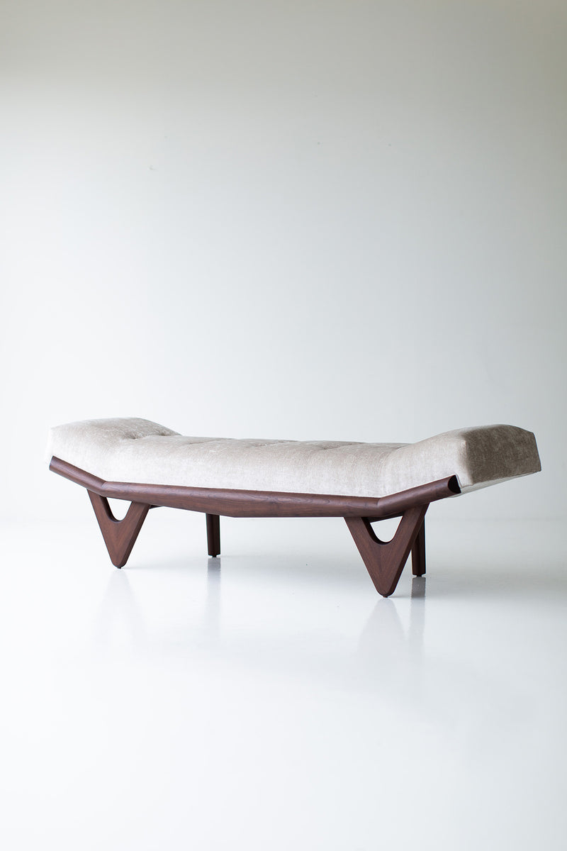 Close-up of the commercial-grade fabric on the modern luxury Alaska walnut and oak wood bench by Craft Associates