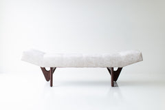 Close-up of the hand-cut foam and fabric seat on the modern luxury Alaska wood bench by Craft Associates