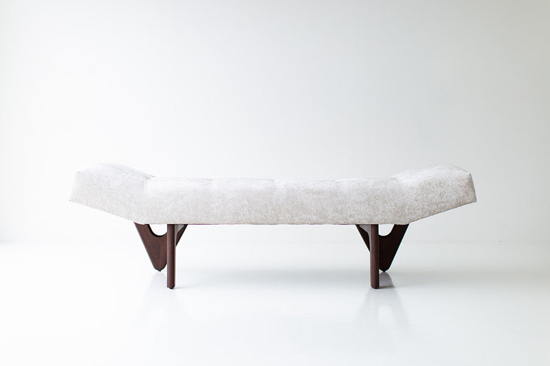 Close-up of the hand-cut foam and fabric seat on the modern luxury Alaska wood bench by Craft Associates