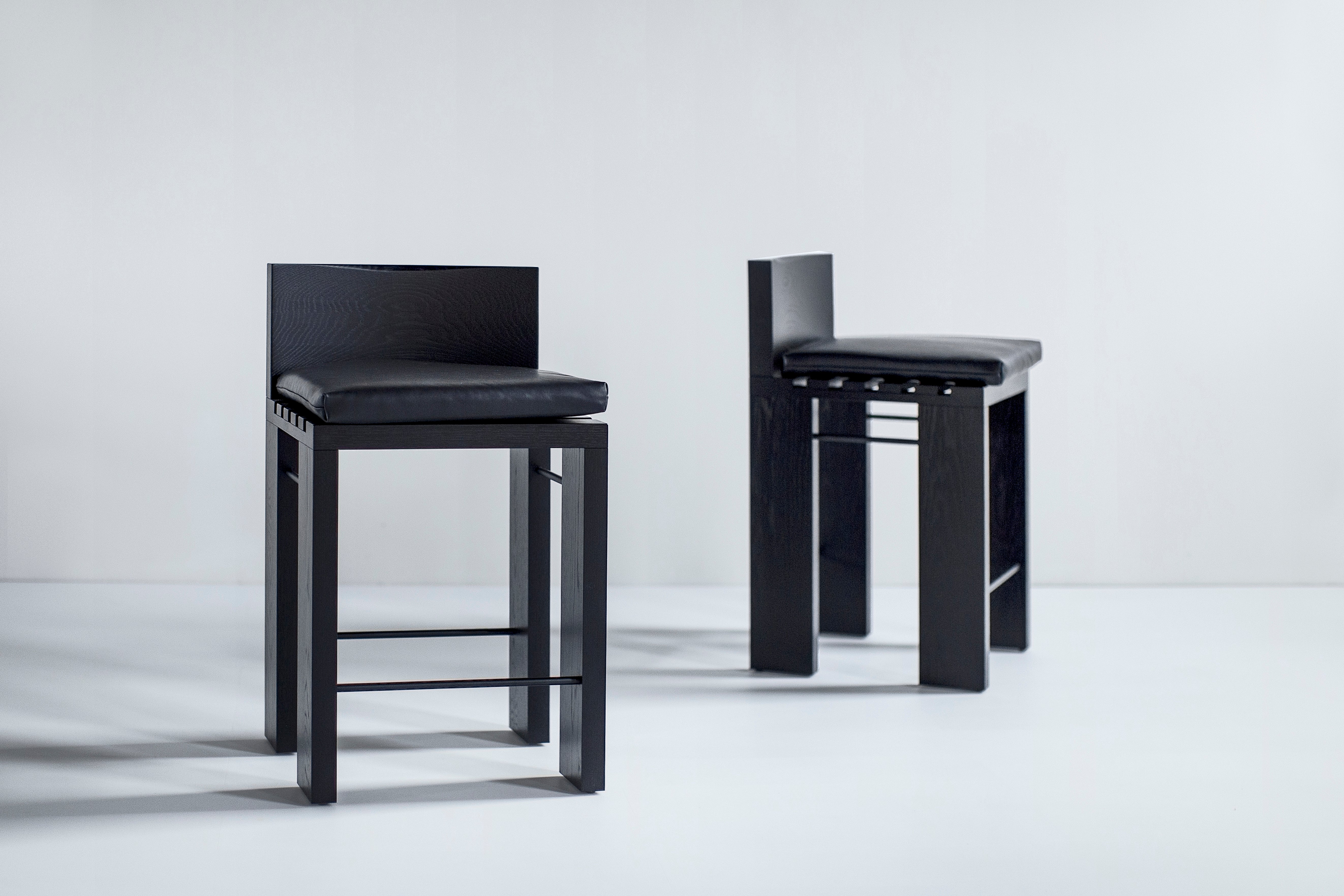 Black Chile Counter Stool in Black Leather - 0526