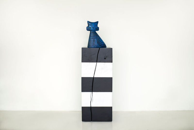 Black and white striped maple art pedestal, 30" x 12" x 12" - photo 1
