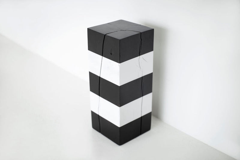 Black and white striped maple art pedestal, 30" x 12" x 12" - photo 2