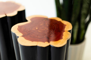 Close-up of the natural red cedar top and black sides