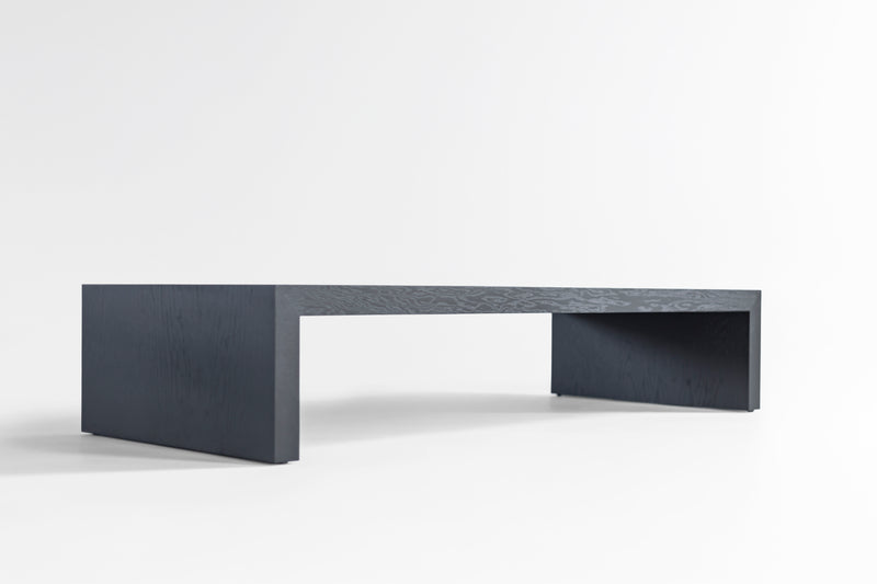 Blackened oak waterfall coffee table with mitered corners