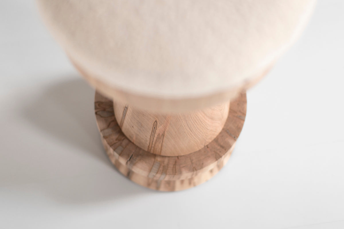 Boca Counter Stool with Bouclé Seat — Organic Modern Sculpted Maple Stool