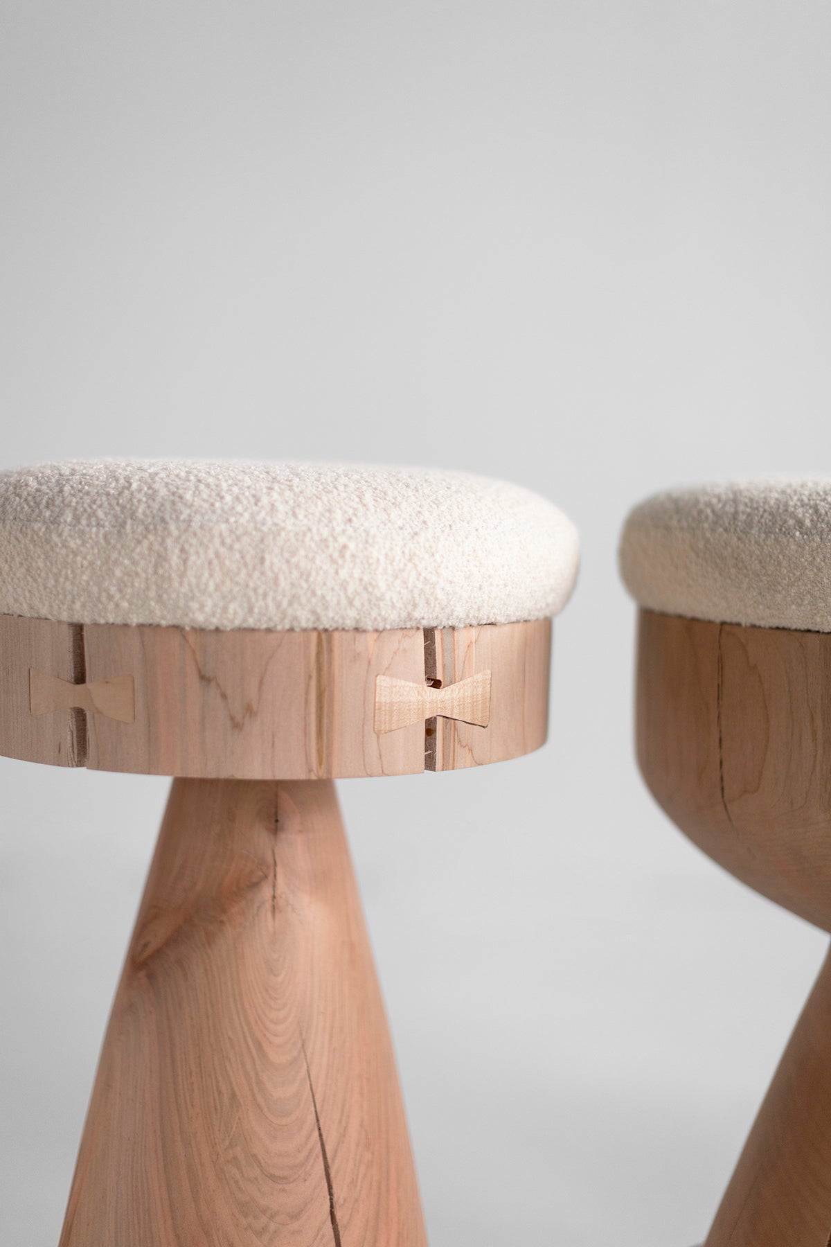 Boca Counter Stool with Bouclé Seat — Organic Modern Sculpted Maple Stool