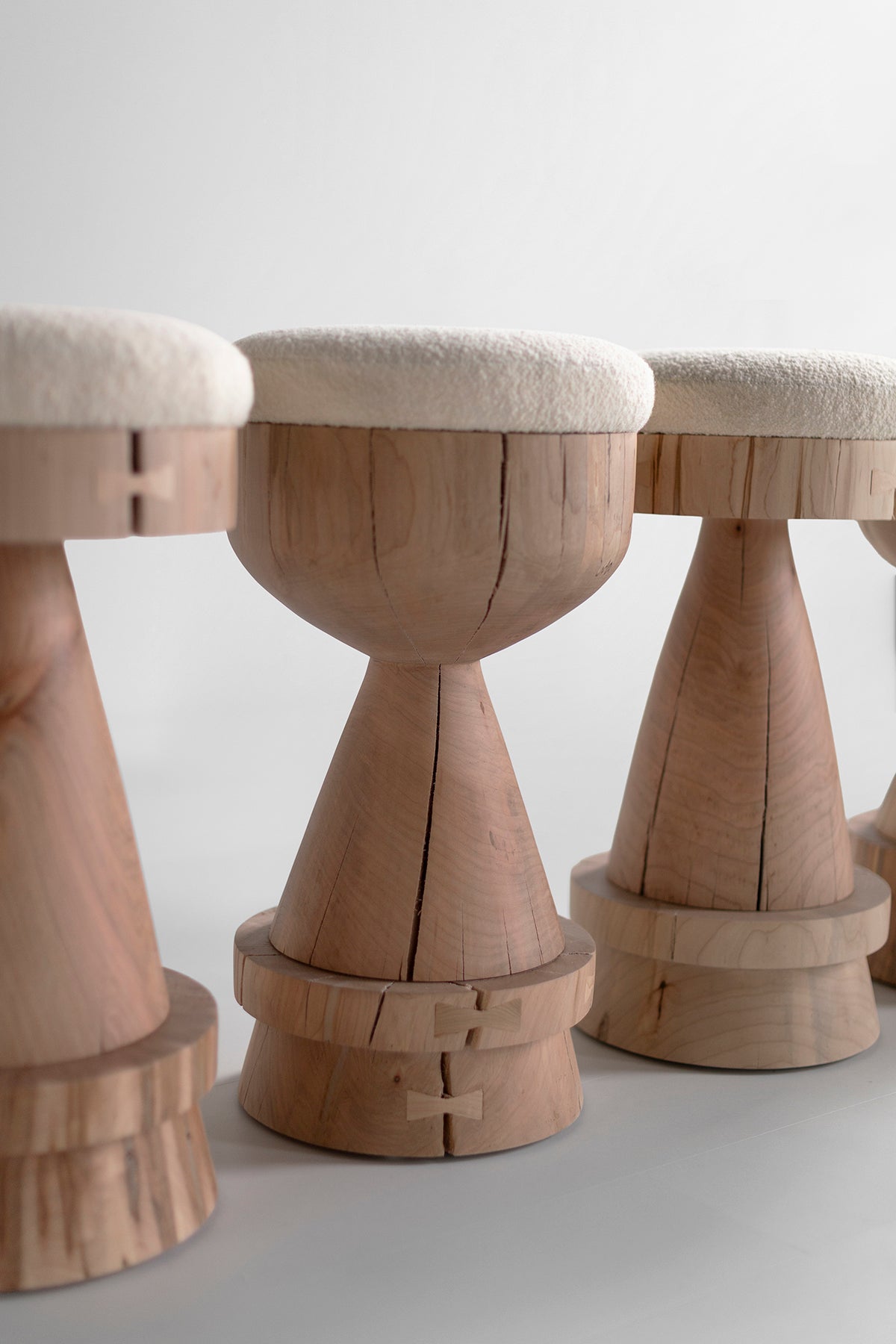 Boca Counter Stool with Bouclé Seat — Organic Modern Sculpted Maple Stool