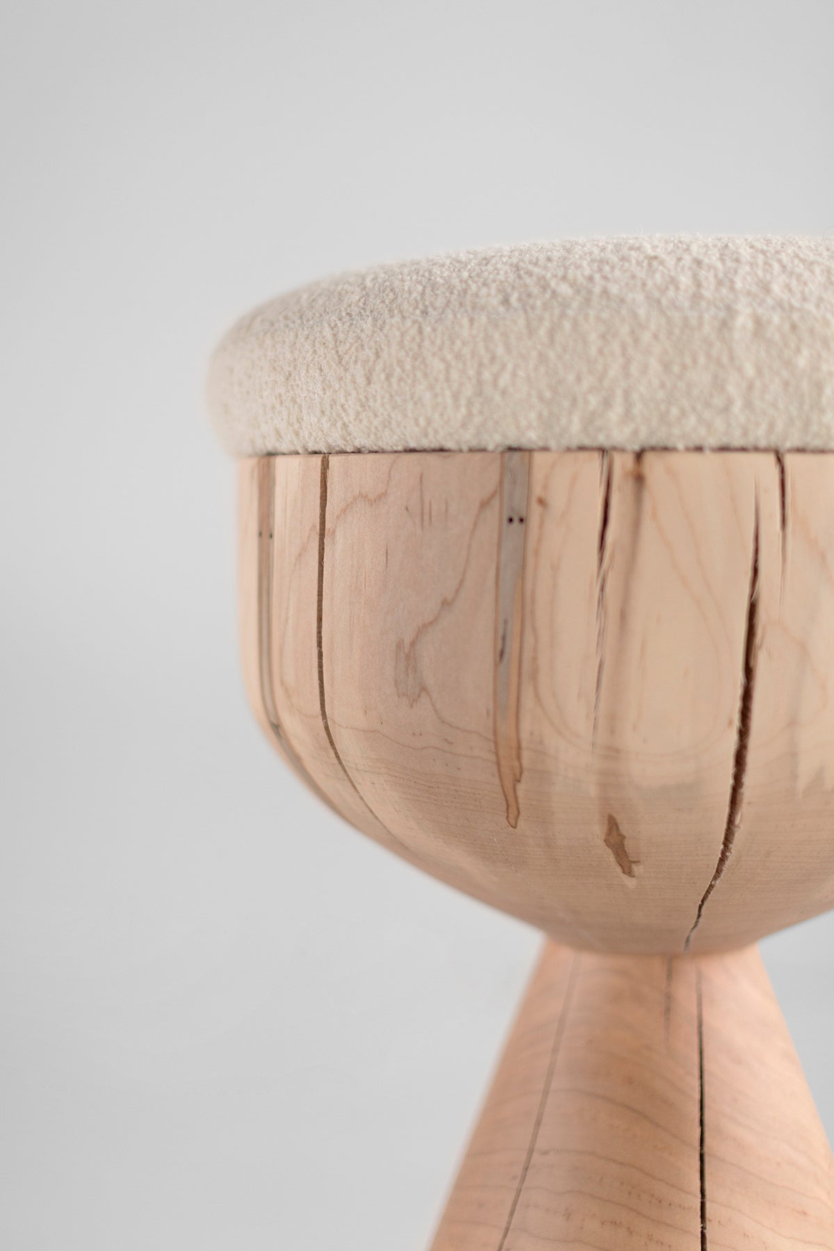 Boca Counter Stool with Bouclé Seat — Organic Modern Sculpted Maple Stool