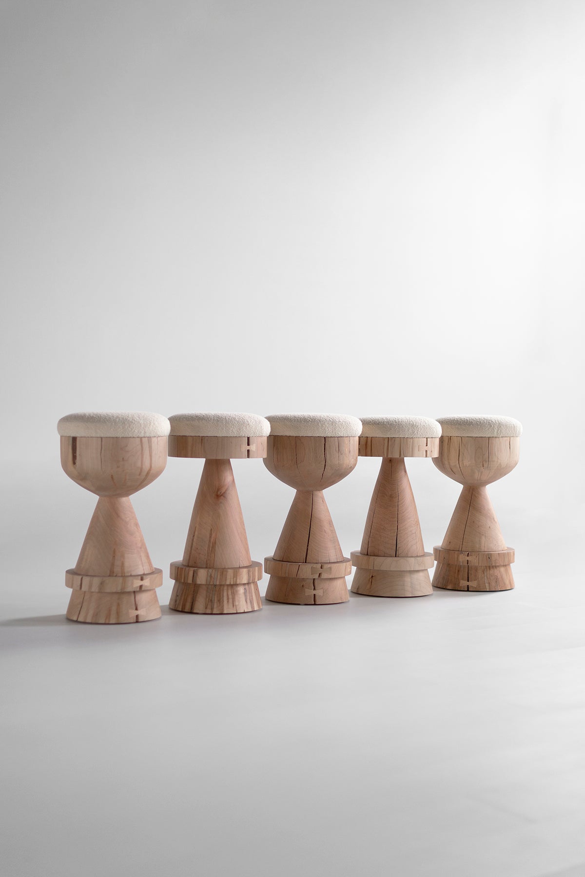 Boca Counter Stool with Bouclé Seat — Organic Modern Sculpted Maple Stool