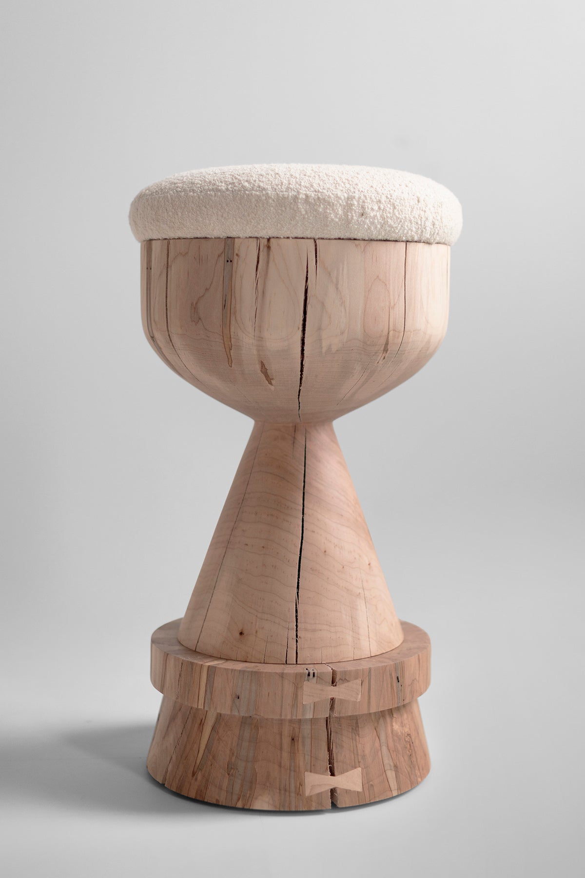 Boca Counter Stool with Bouclé Seat — Organic Modern Sculpted Maple Stool