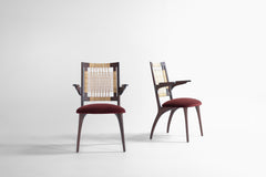Modern luxury Bonnie caneback dining arm chair in solid walnut with a hand-woven cane back by Craft Associates, front view
