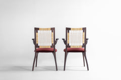 Angled view of the modern luxury Bonnie walnut arm chair showing its commercial-grade matte finish