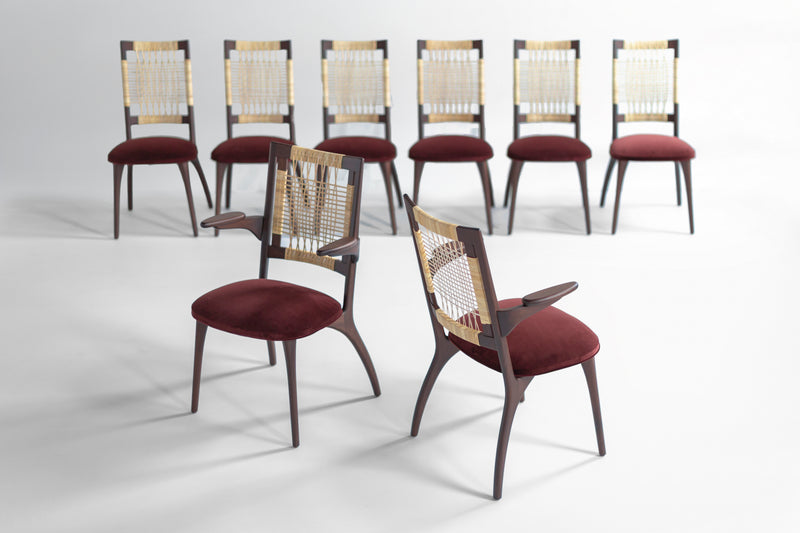 Overhead view of the upholstered seat on the modern luxury Bonnie caneback dining arm chair