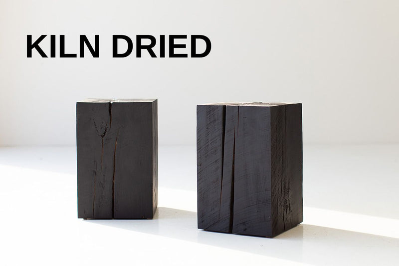 Burnt shou sugi ban side table in charred maple, front view