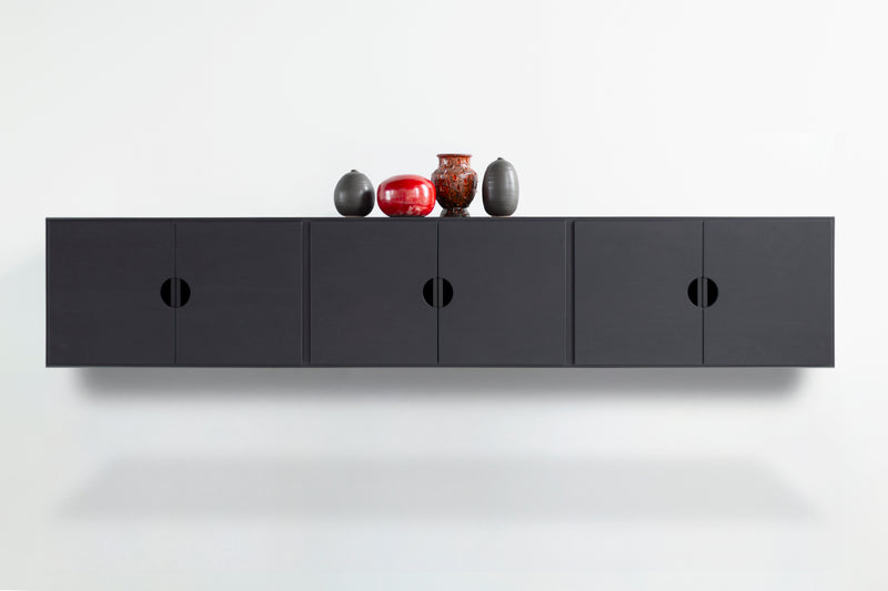 Solid walnut 3-bay floating storage unit from the Cali collection