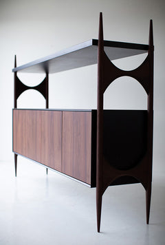 Modern luxury walnut Cambre credenza shown at an angle