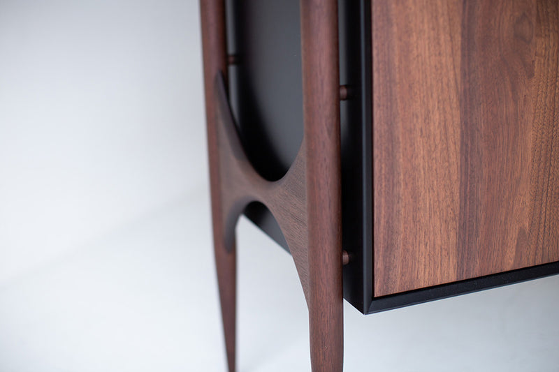 Side profile of the modern luxury walnut Cambre credenza