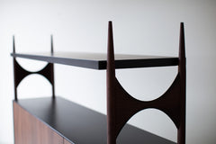 Close-up of the walnut wood grain on the modern luxury Cambre credenza
