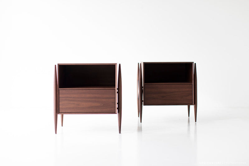 Modern luxury Cambre walnut nightstand by Craft Associates, front view