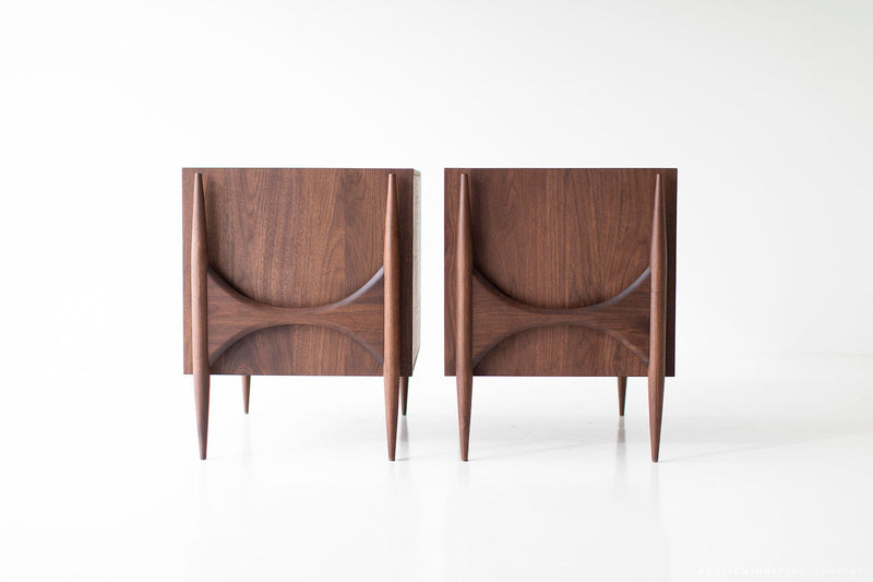 Modern luxury Cambre walnut nightstand by Craft Associates in a bedroom vignette