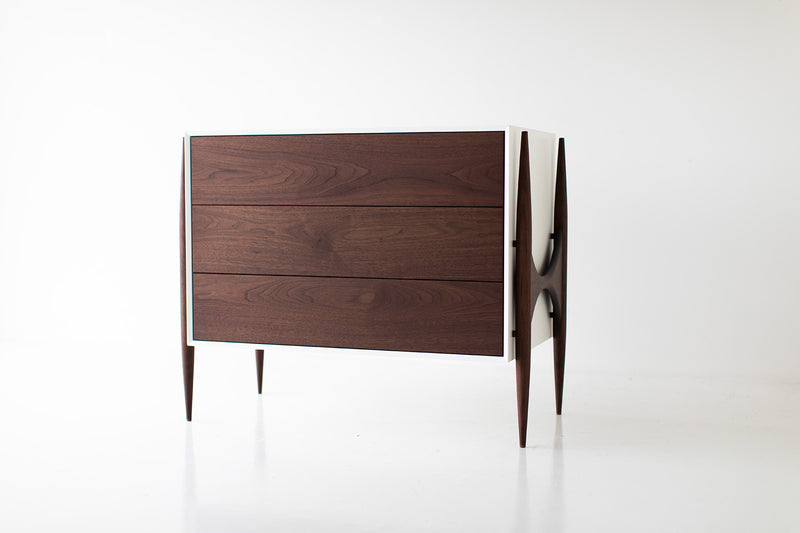 Modern luxury walnut Cambre dresser, front view