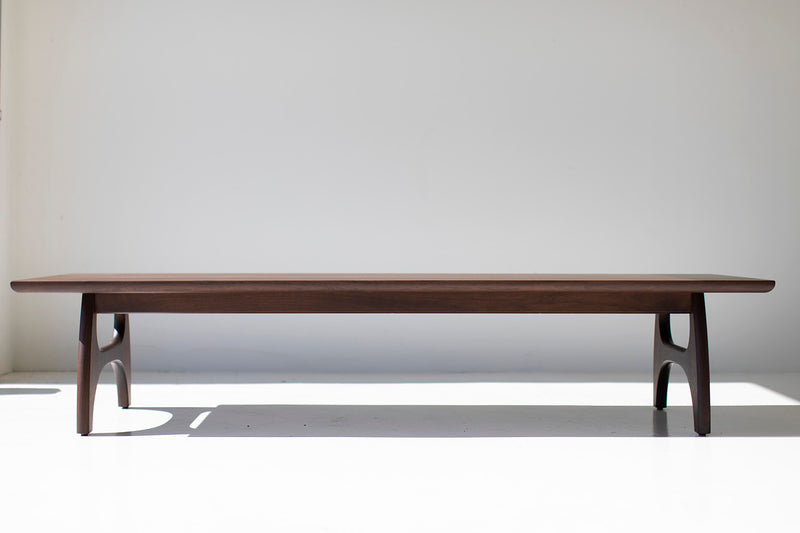 Modern luxury Canadian walnut coffee table, front view