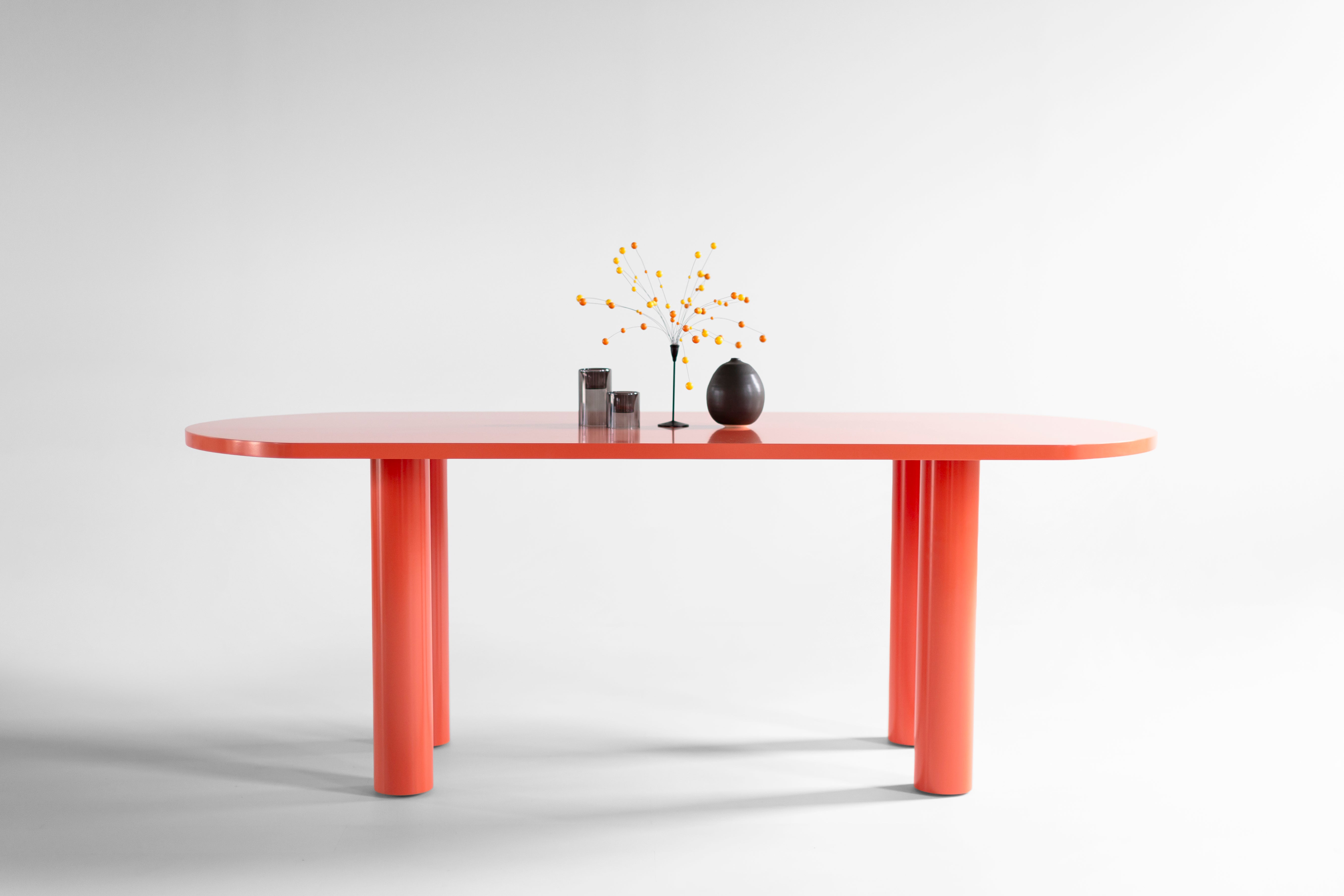 Cava Dining Table in Bright Coral Lacquer - 3526
