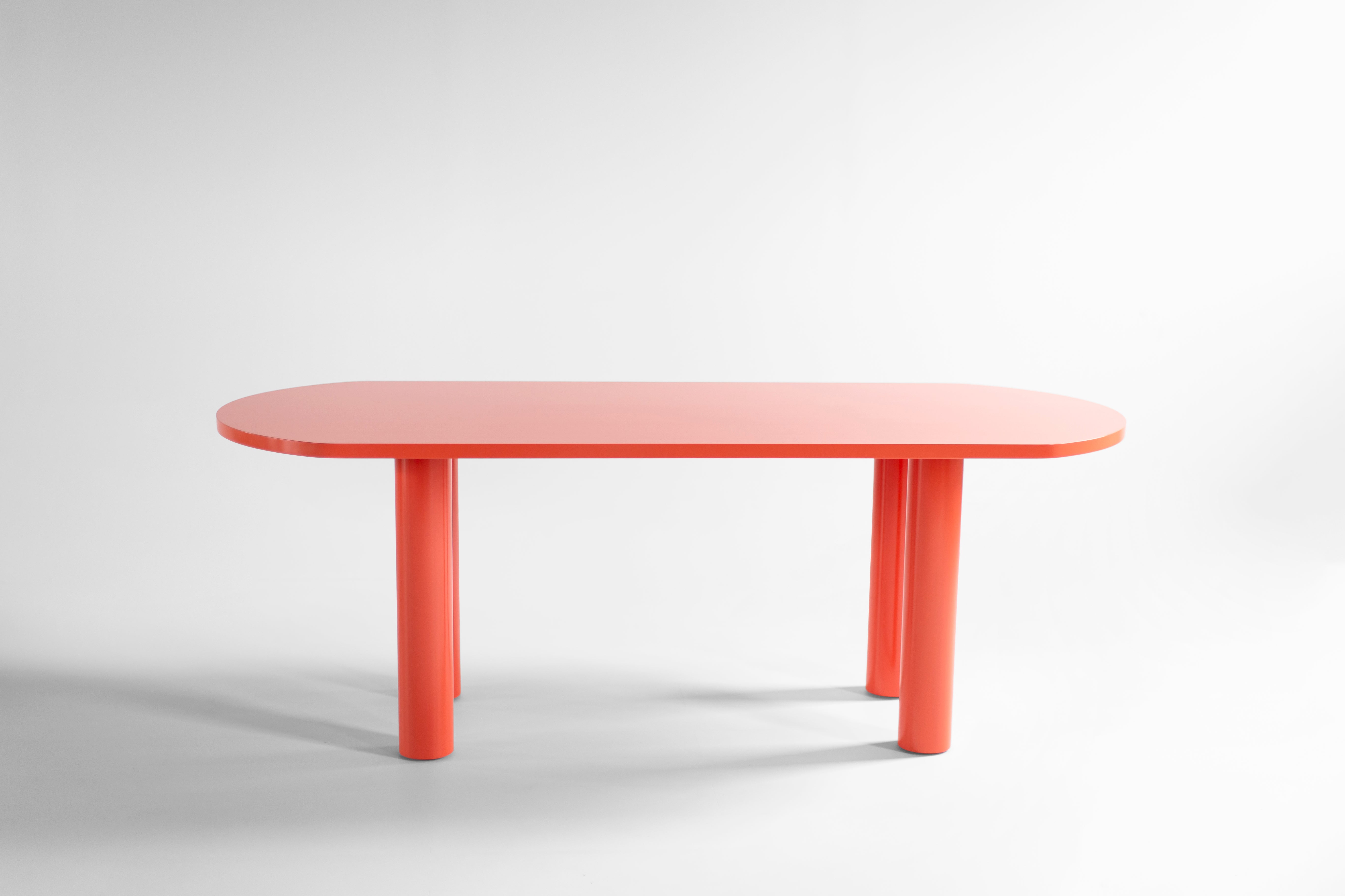 Cava Dining Table in Bright Coral Lacquer - 3526
