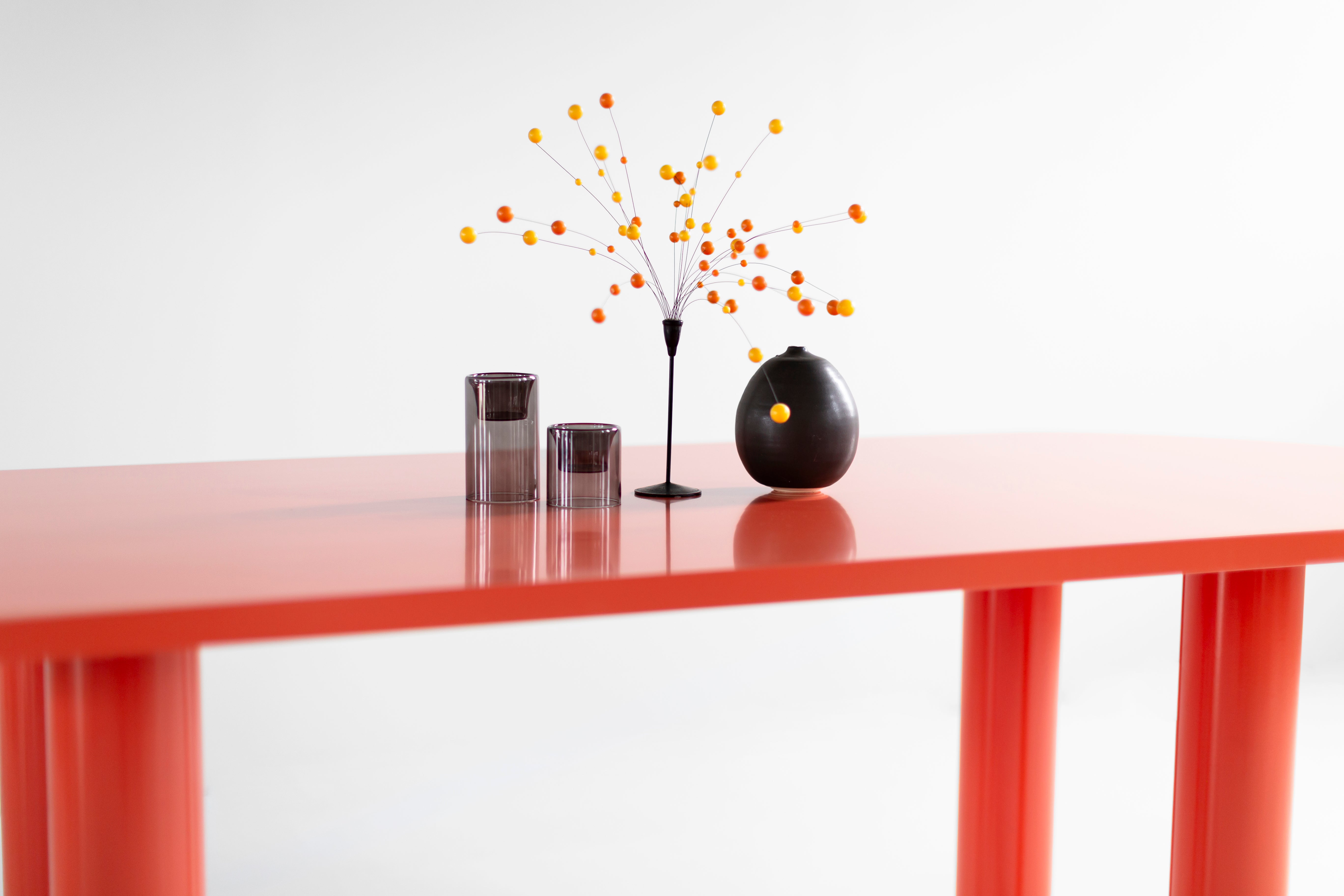 Cava Dining Table in Bright Coral Lacquer - 3526