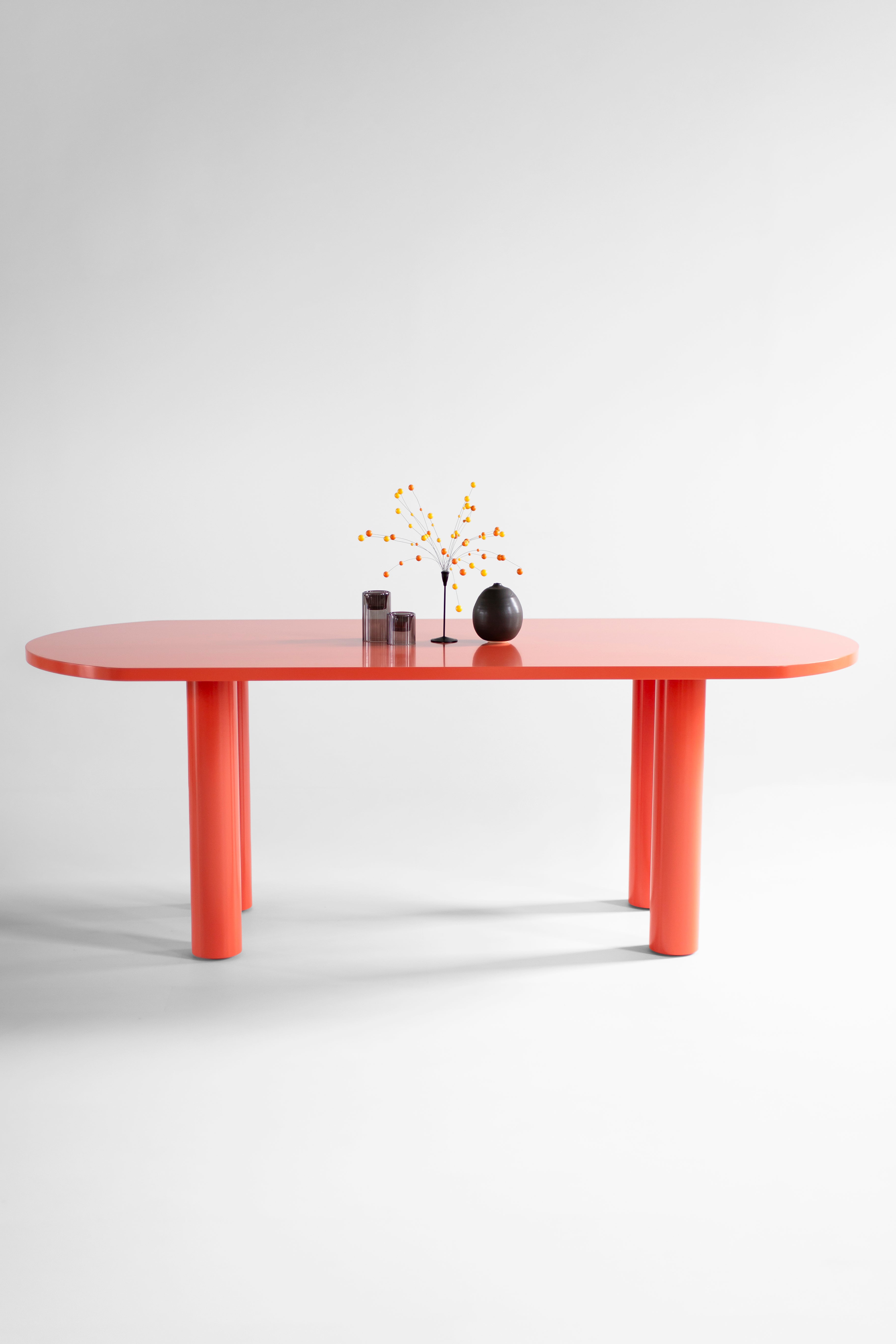 Cava Dining Table in Bright Coral Lacquer - 3526