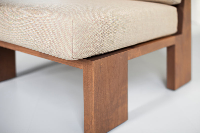 Overhead view of a greywash lounge chair seat cushion
