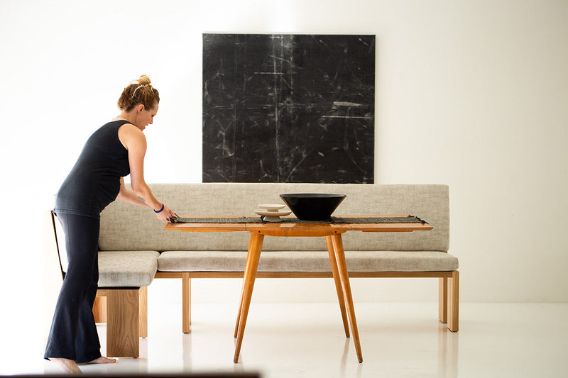 Organic modern banquette in a dining nook