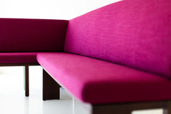 Close-up of the thick weave fabric on the banquette cushions