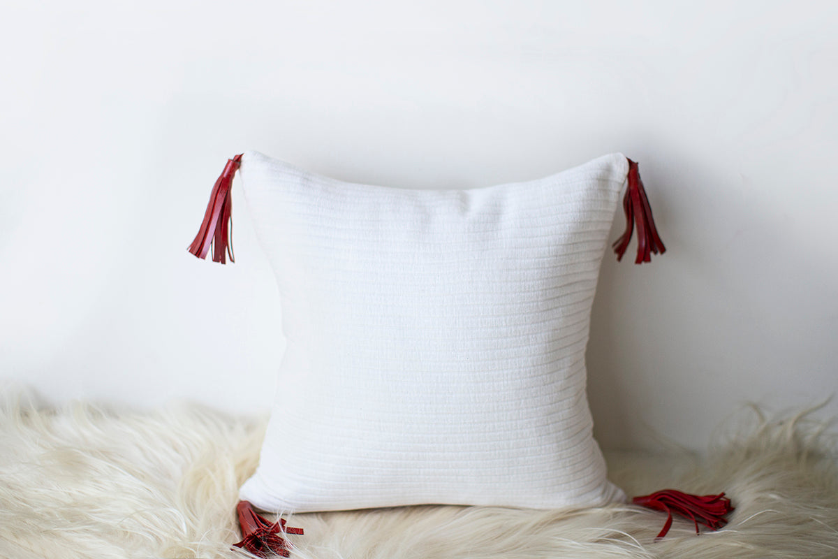 Christmas Pillow - Corduroy and Leather Tassels for Bertu Home- 0625