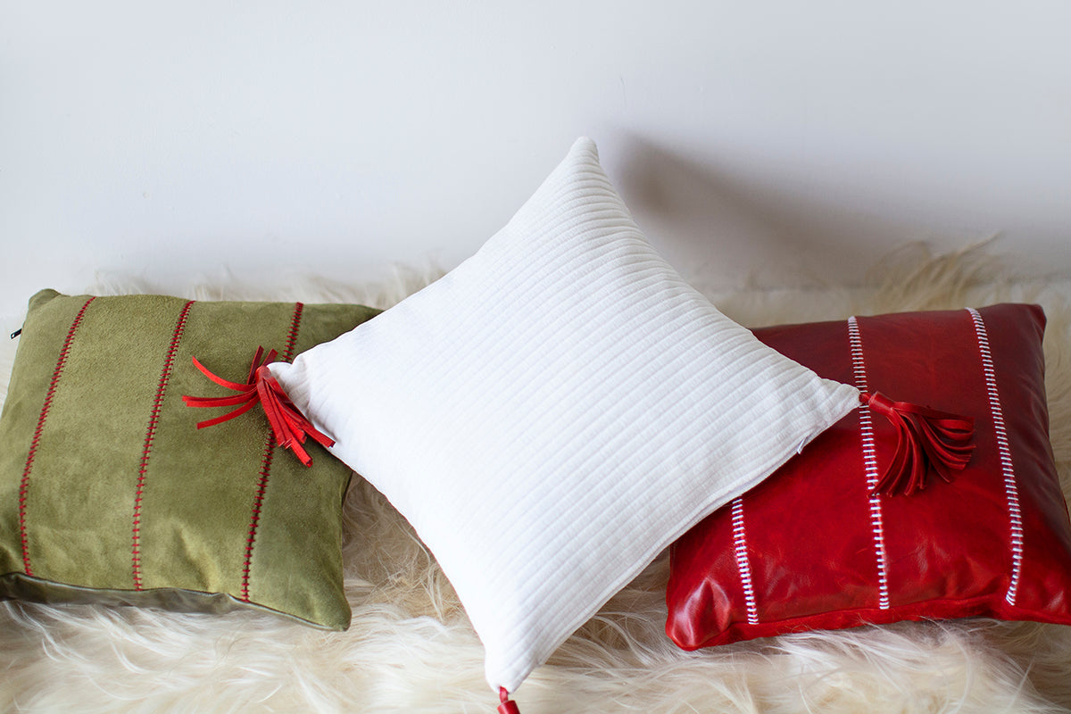 Christmas Pillow - Corduroy and Leather Tassels for Bertu Home- 0625