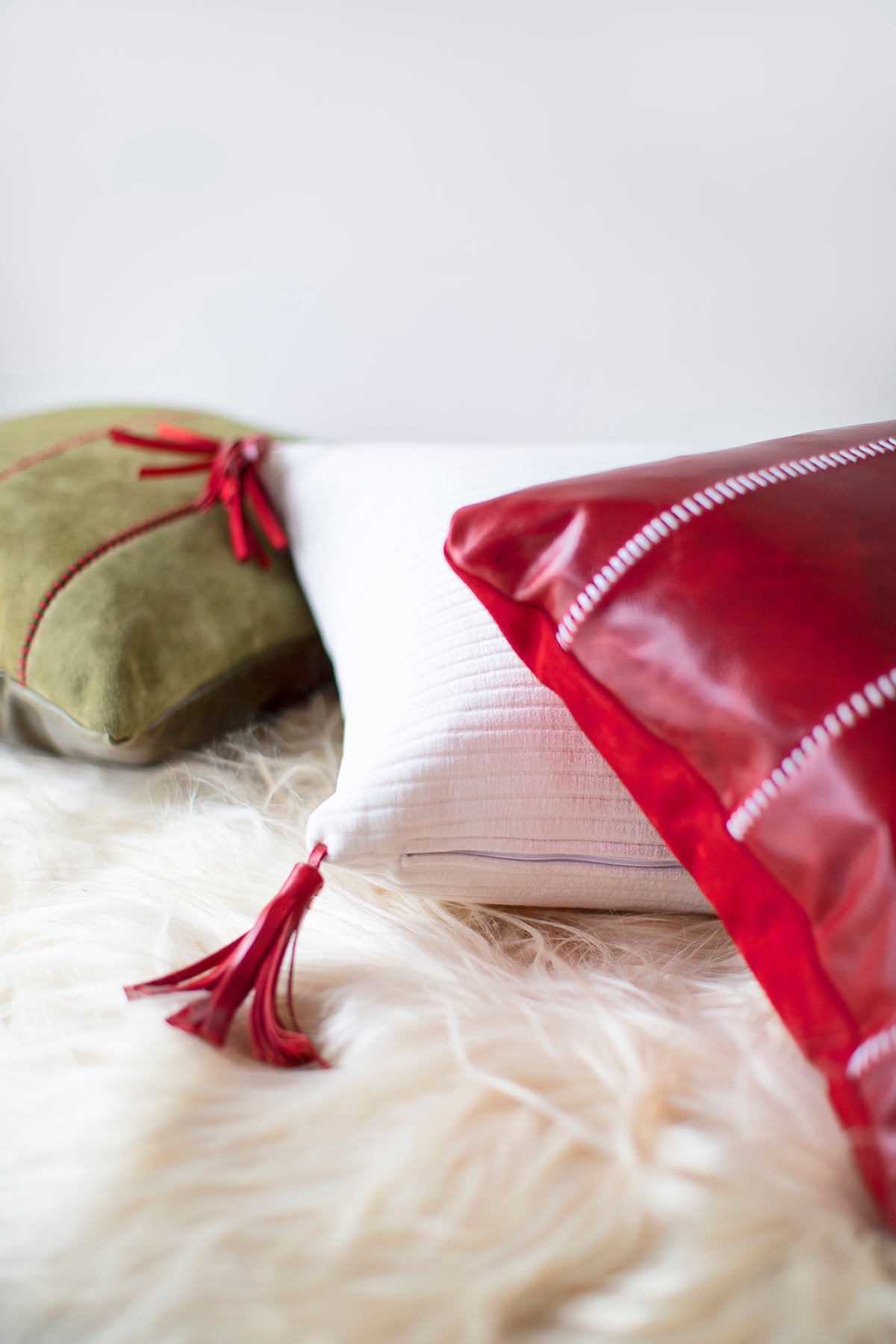 Christmas Pillow - Corduroy and Leather Tassels for Bertu Home- 0625