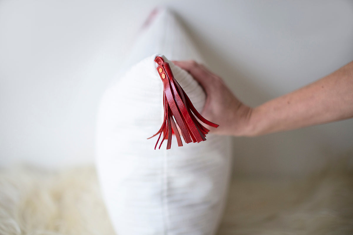 Christmas Pillow - Corduroy and Leather Tassels for Bertu Home- 0625