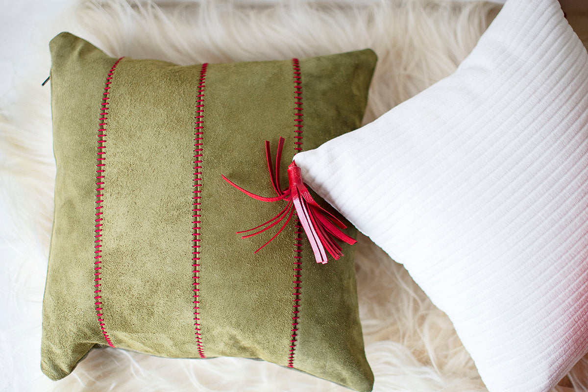 Christmas Pillow - Corduroy and Leather Tassels for Bertu Home- 0625