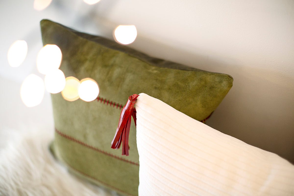 Christmas Pillow - Corduroy and Leather Tassels for Bertu Home- 0625