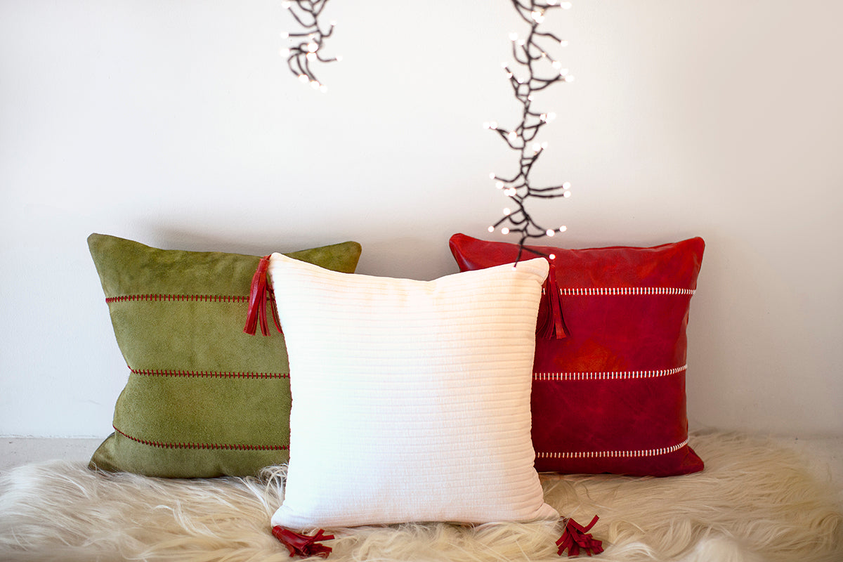 Christmas Pillow - Corduroy and Leather Tassels for Bertu Home- 0625